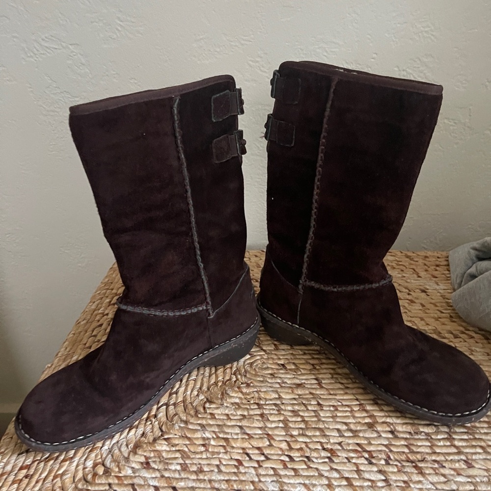 UGG AUSTRALIA 219495 dark brown suede sheepskin mid calf winter boots size 7 - Picture 6 of 14